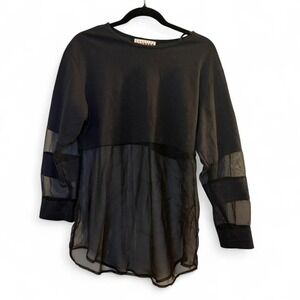 Vintage Carolina Colours Black Sheer Panel Blouse Long Sleeve Flowy Top